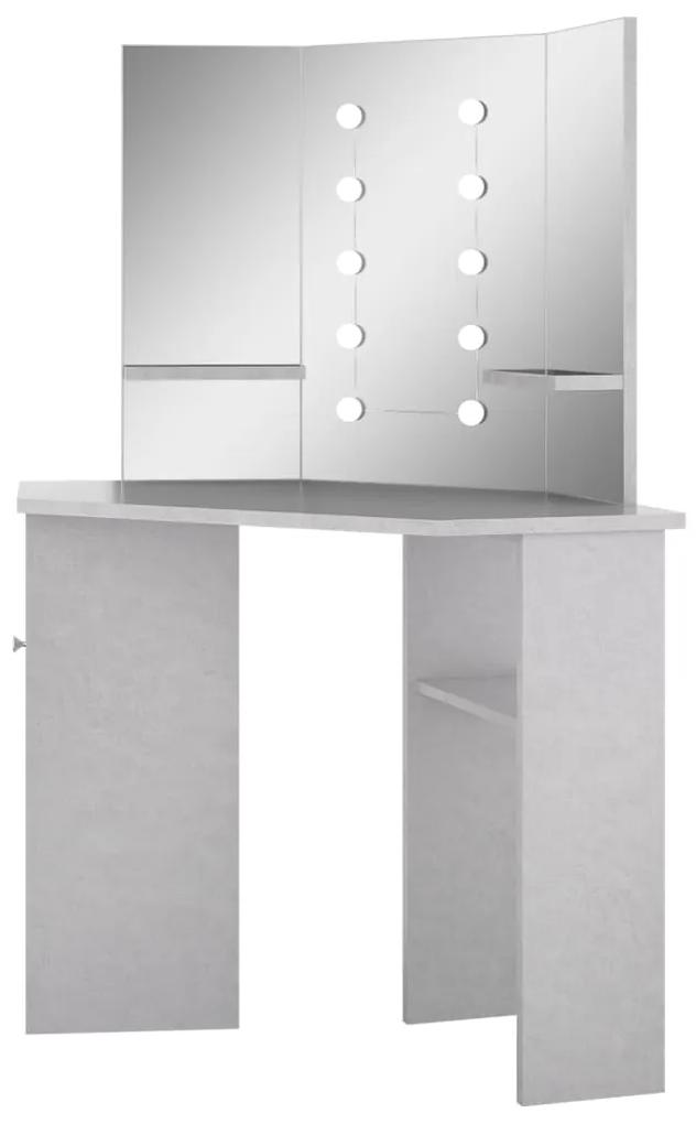 Tavolino da trucco angolare led grigio cemento 111x54x141,5 cm