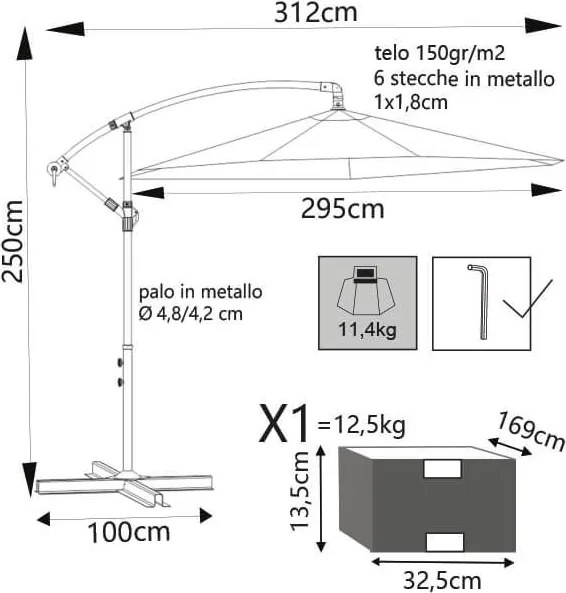 DELPHINUS - ombrellone da giardino decentrato