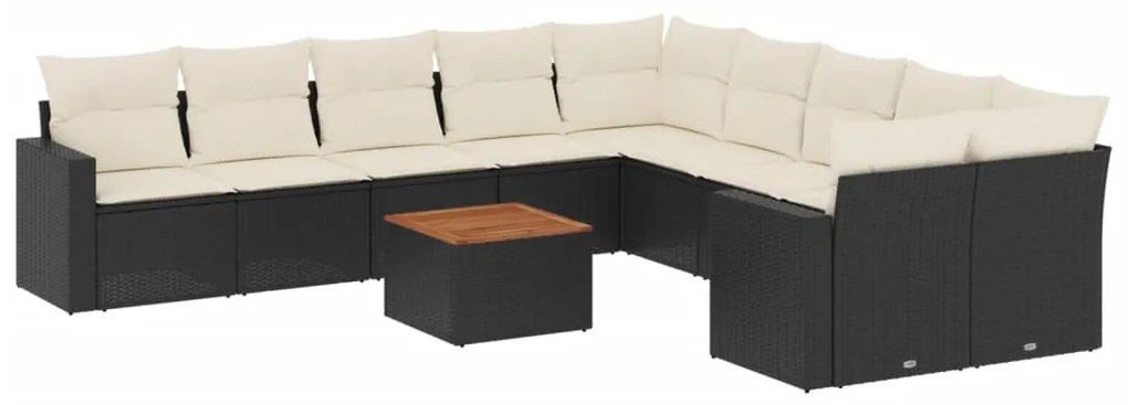 Set divani da giardino 11 pz con cuscini in polyrattan nero