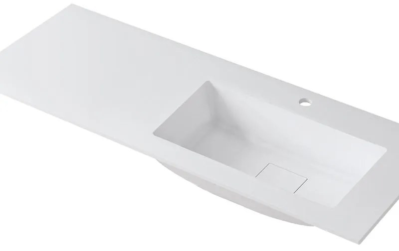 Lavabo integrale rettangolare vasca a destra L 120.5 x H 15 x P 46 cm in resina bianco lucido