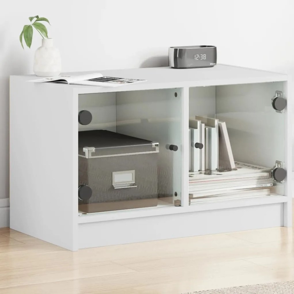 Mobile Porta Tv Con Ante İn Vetro Bianco 68x37x42 Cm /