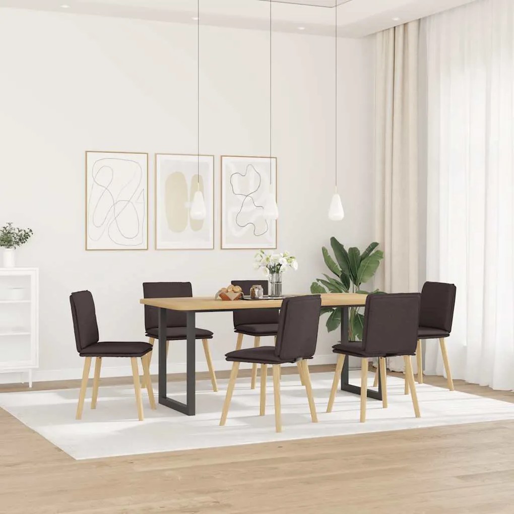 Sedie Da Pranzo 6 Pz Marrone Scuro İn Tessuto /