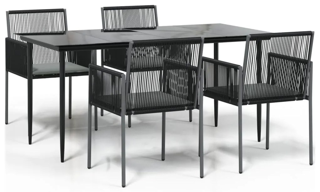 Set pranzo giardino 5 pz con cuscini polyrattan e acciaio nero