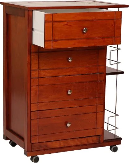 Carrello da cucina GIADA con 4 cassetti e portabottiglie Ciliegio