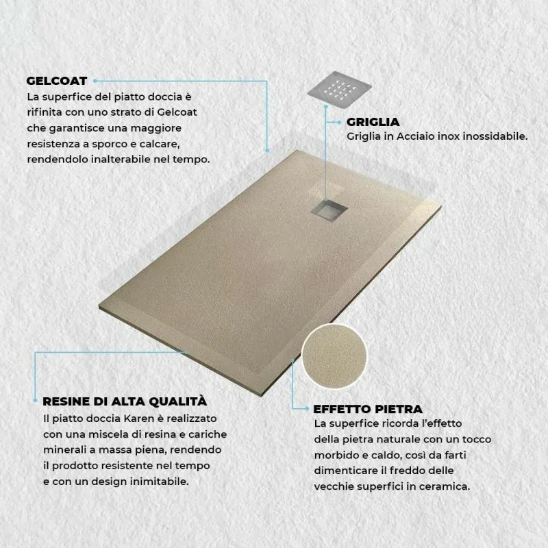 Piatto doccia in resina 80x170 rettangolare Karen pietra tortora