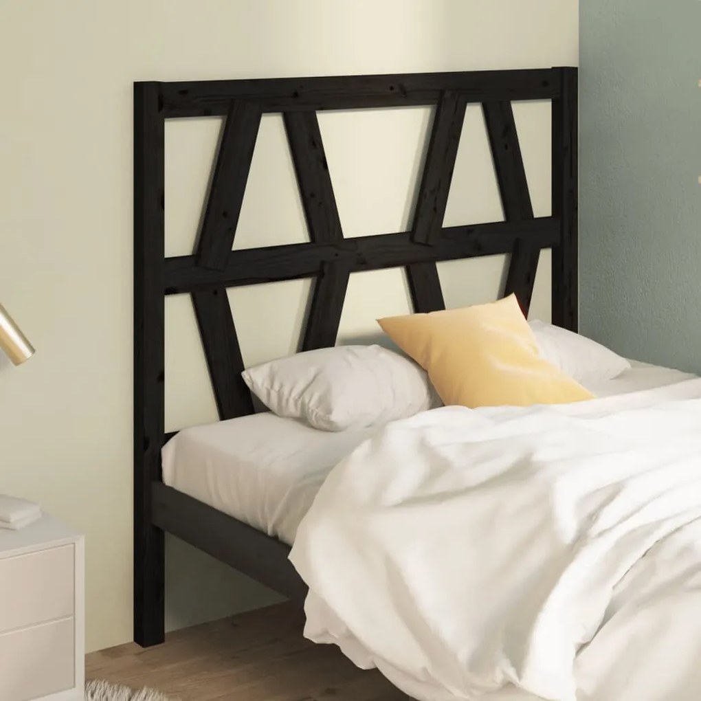 Testiera Per Letto Nera 81x4x100 Cm İn Legno Massello Di Pino /