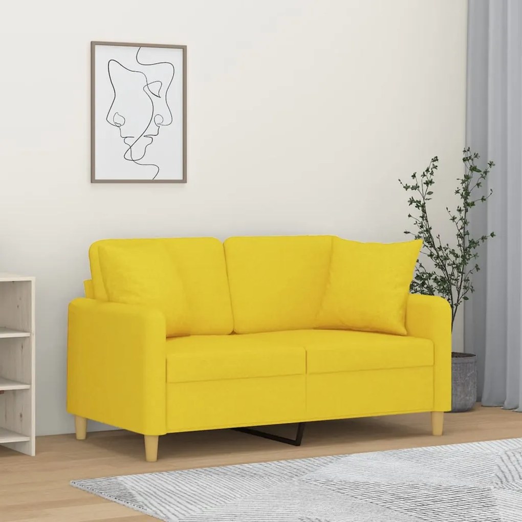 Divano A 2 Posti Con Cuscini Giallo Chiaro 120 Cm İn Tessuto /
