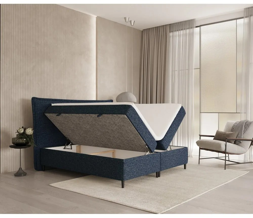 Letto boxspring blu scuro con contenitore 160x200 cm Sinai - Maison de Rêve
