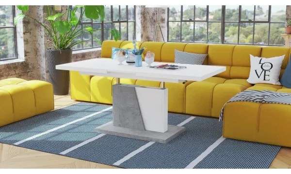 Tavolino pieghevole da caffè/pranzo con piano sollevabile NINO bianco/grigio calcestruzzo