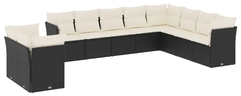 Set divani da giardino 10pz con cuscini in polyrattan nero