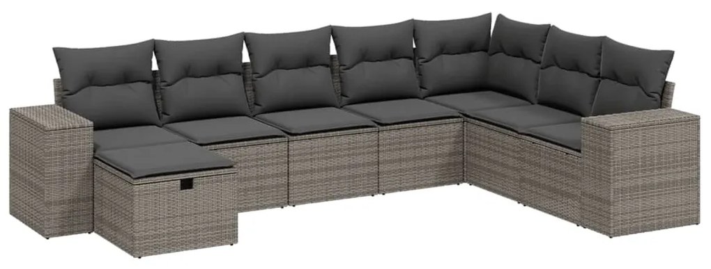 Set divano da giardino 8 pz con cuscini grigio in polyrattan