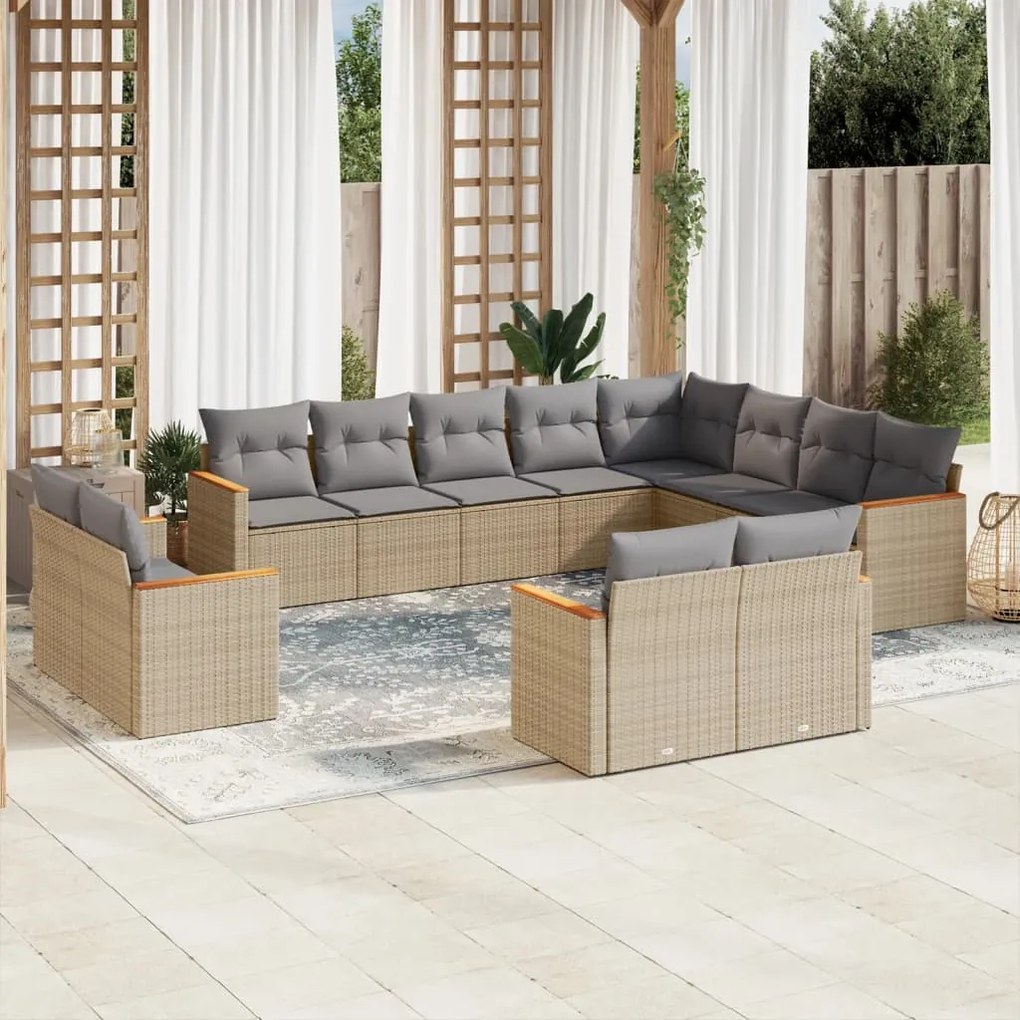 Set divano da giardino 12 pz con cuscini beige misto polyrattan