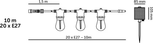 Catena solare LED dimmerabile STARLIGHT NEO 20xE27/3,7V 2700K IP54 1200 mAh 11,5m + telecomando