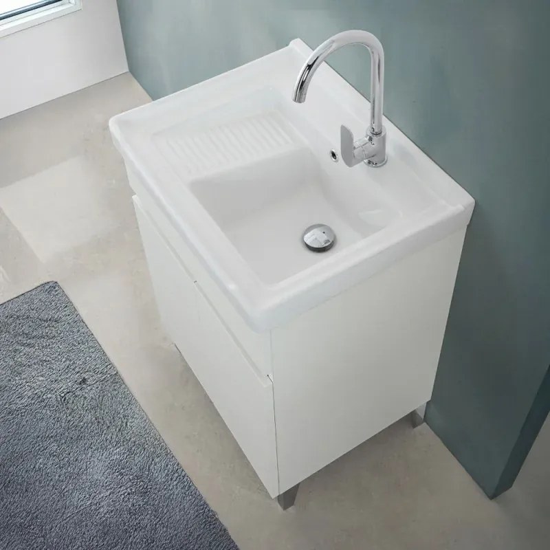 Mobile lavatoio 60x46,8 cm bianco frassinato con vasca in ceramica bianca