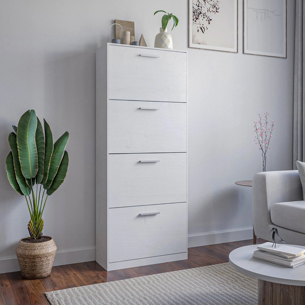 Scarpiera Salvaspazio Slim da Ingresso Legno Melaminico 63x24x150 Bianco Cemento