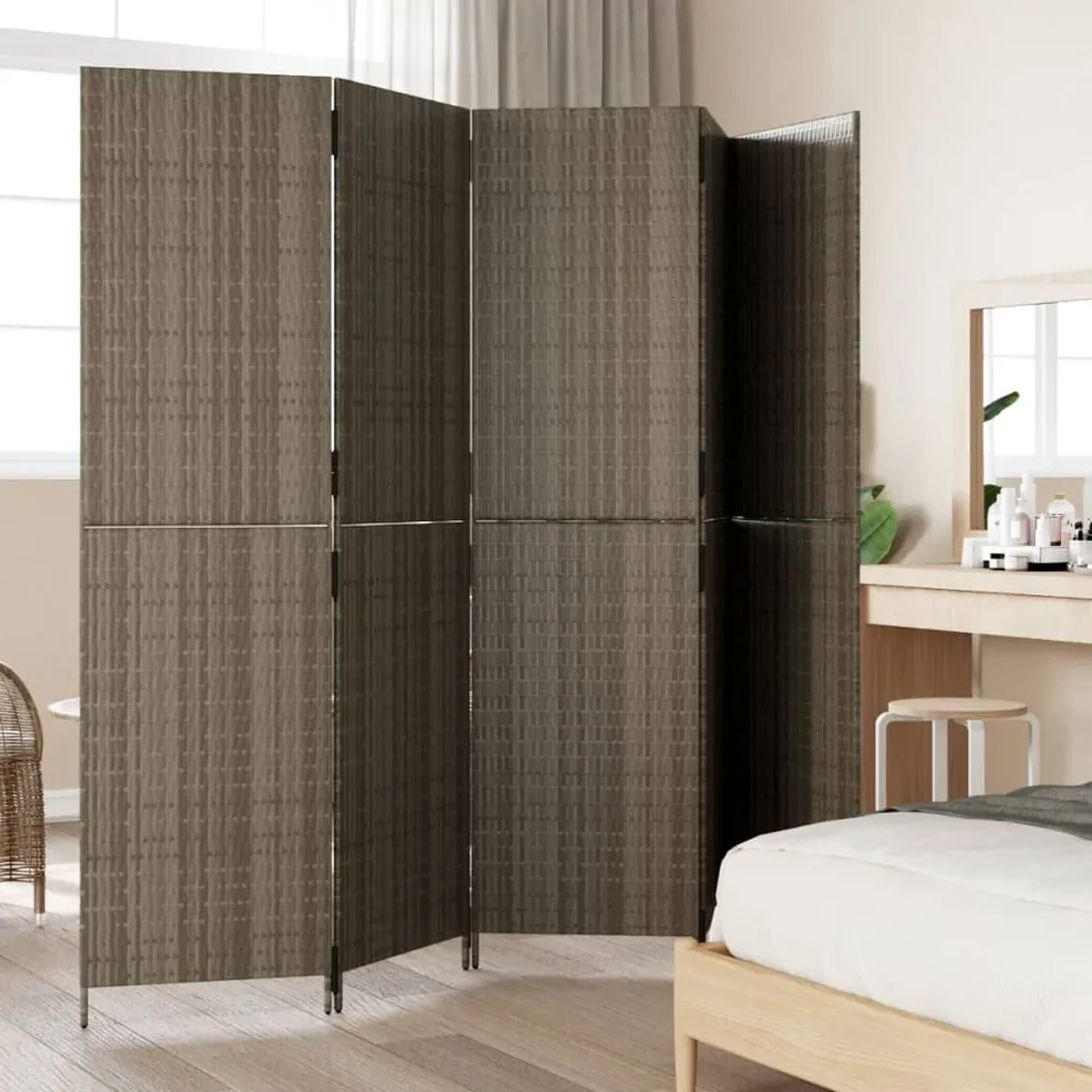Divisorio per ambienti a 5 pannelli grigio in polyrattan