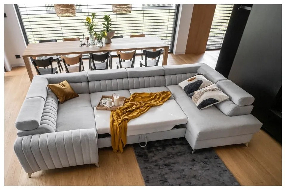 Divano angolare grigio scuro allungabile/con contenitore (con penisola a destra/a U) Louis – ELTAP