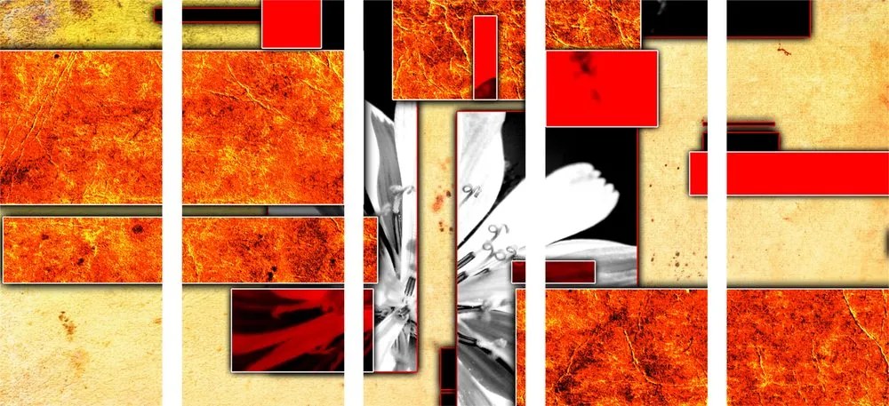 Quadri 5 pezzi – Astrazione floreale arancione