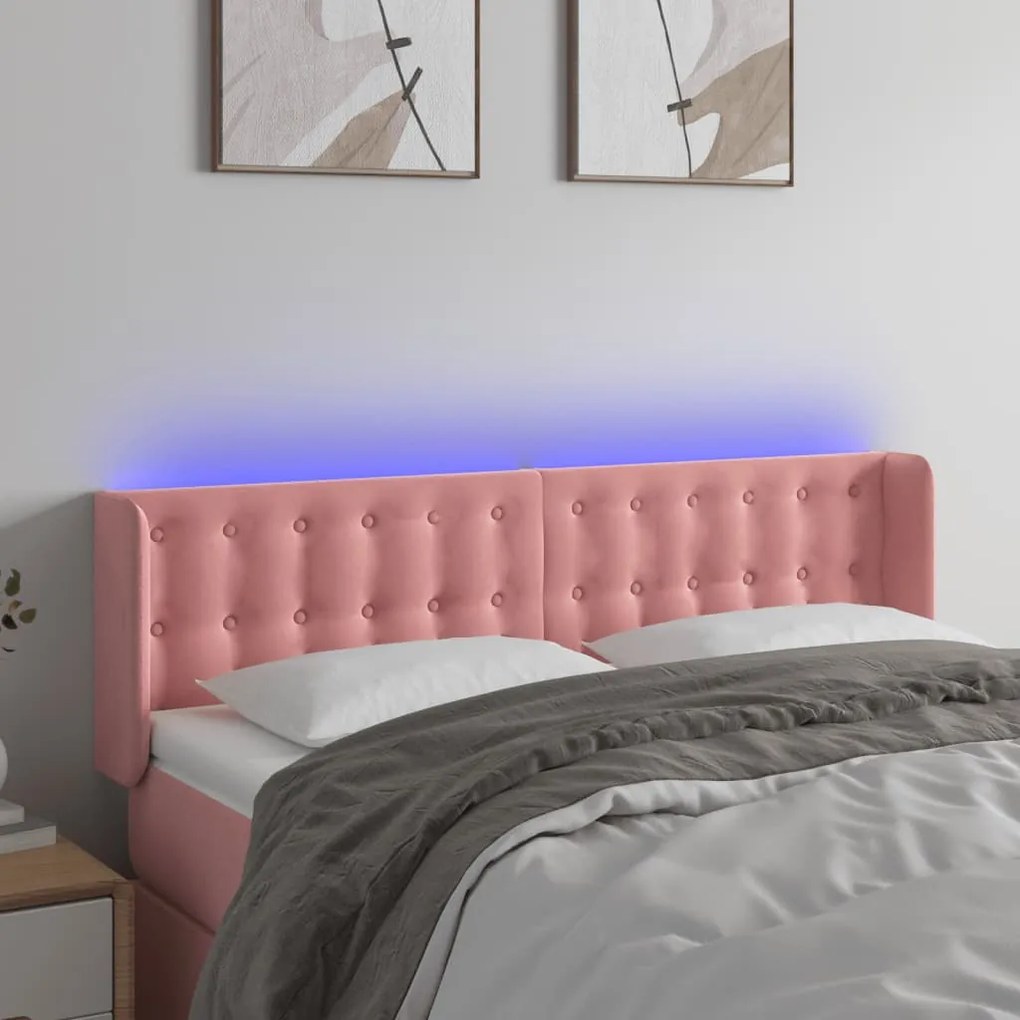 Testiera A Led Rosa 147x16x78/88 Cm İn Velluto /