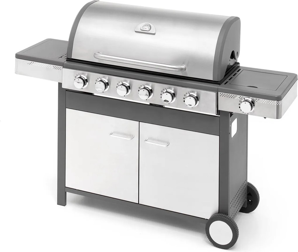 Barbecue a Gas GPL 6 Fuochi + 1 Fornello Laterale Ompagrill Indianapolis 7/B in Acciaio Inox...