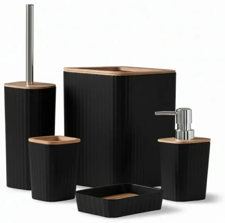 Set accessori bagno nero in plastica e bambù 5 pezzi – Show