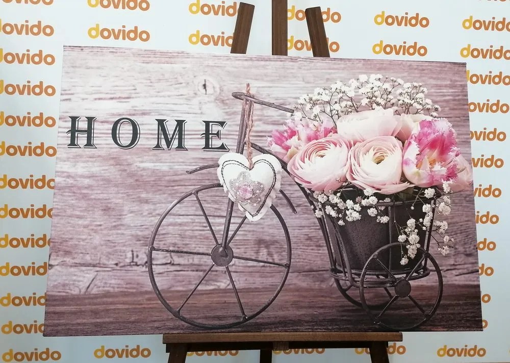 Stampa su tela – Fiori meravigliosi in vaso vintage con iscrizione