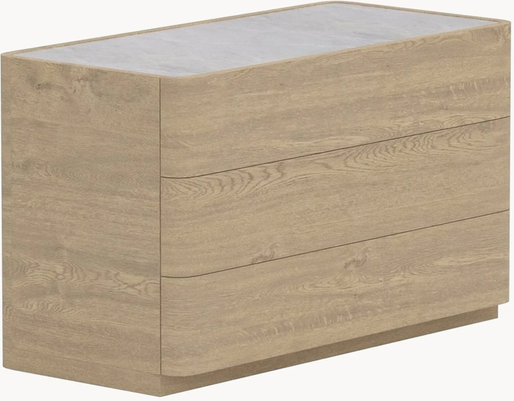 Cassettiera effetto legno con piano in vetro Noble