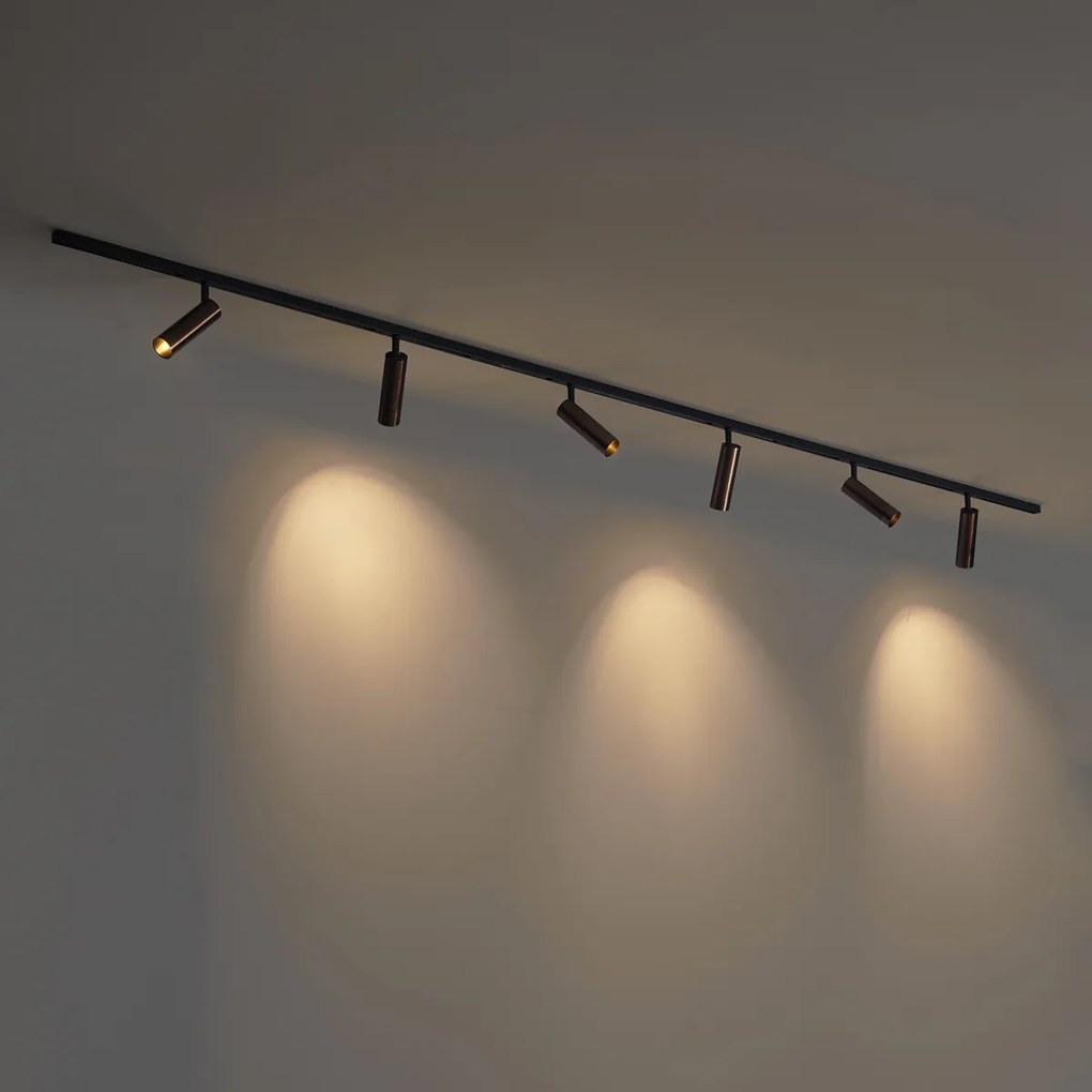 Sistema di illuminazione a binario moderno con 6 faretti bronzo scuro 1 fase - Slimline Uzzy