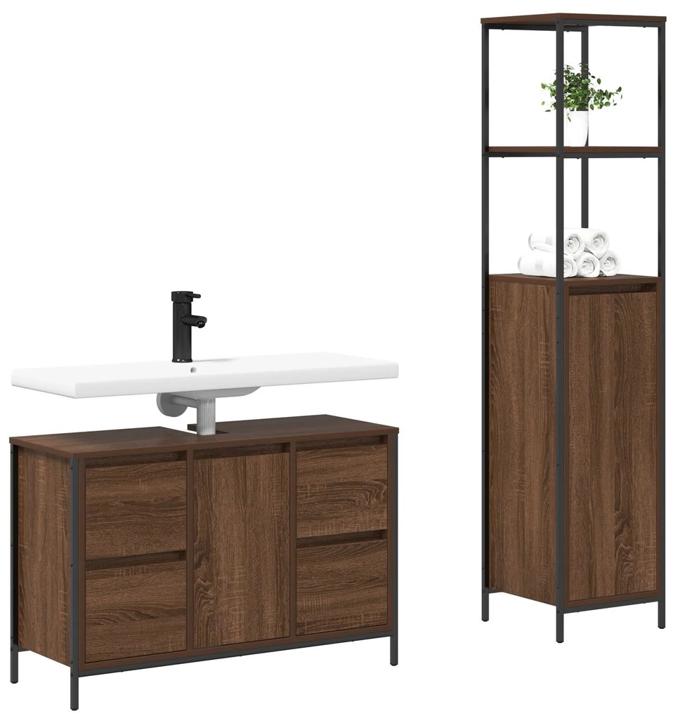Set di mobili per bagno 2 pezzi in legno ingegnerizzato color noce