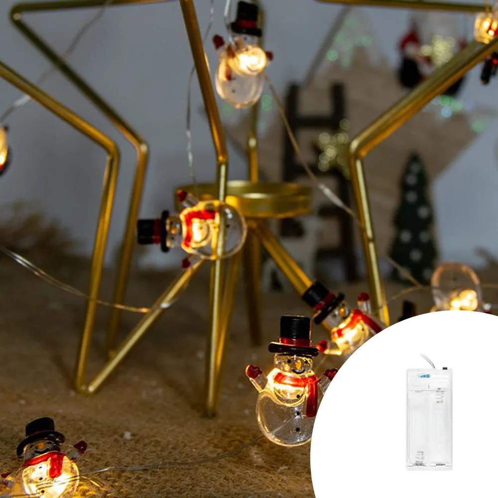 Catena decorata con 20 pupazzi di neve luminosi a Led Bianco Caldo 2 metri a batteria Wisdom