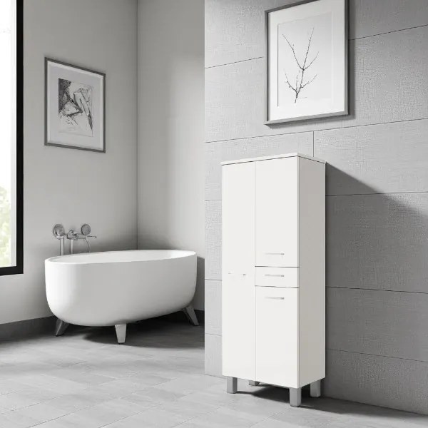 Colonna doppia multiuso GAIA con 3 ante e 1 cassetto Bianco Lucido