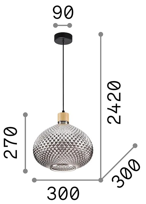 Sospensione Contemporanea Bergen-3 Vetro Fumè 1 Luce E27