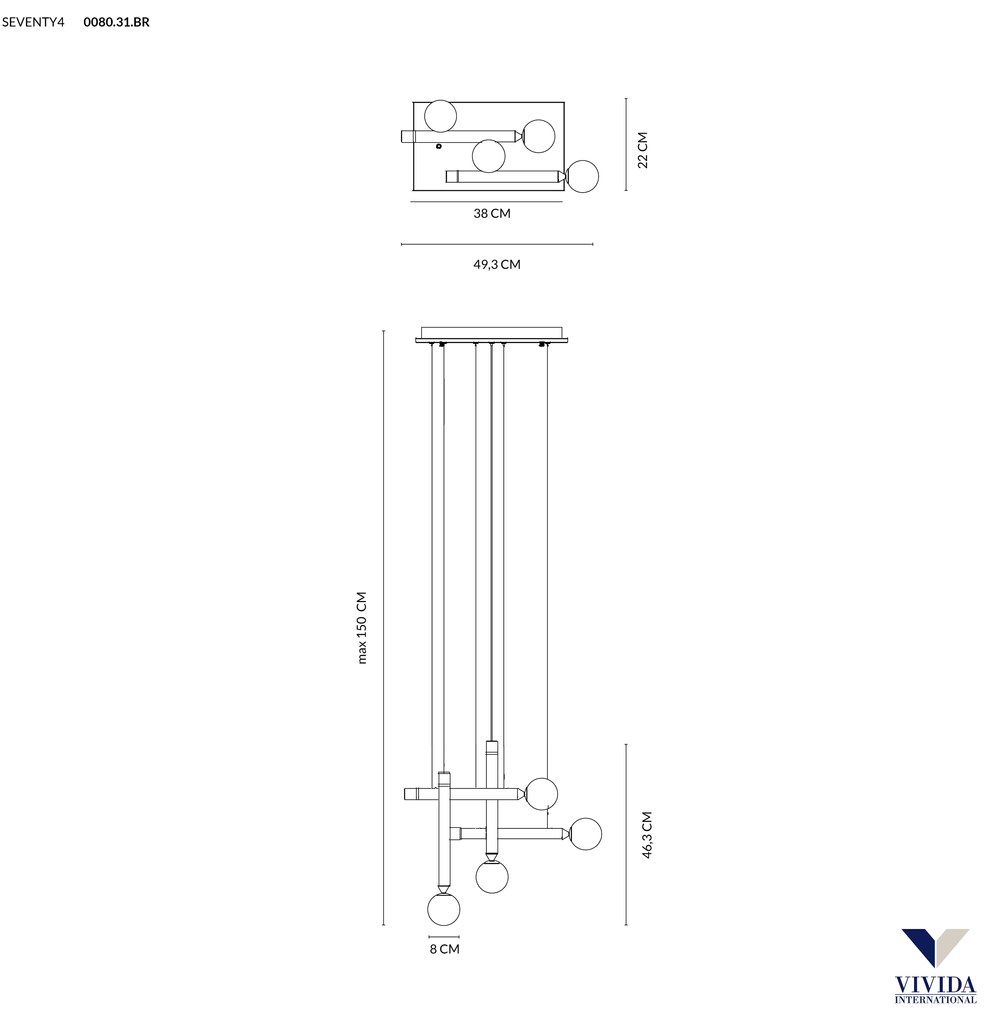 Seventy sospensione 4 luci marrone ossidato 4x2w+4x4w 3000k