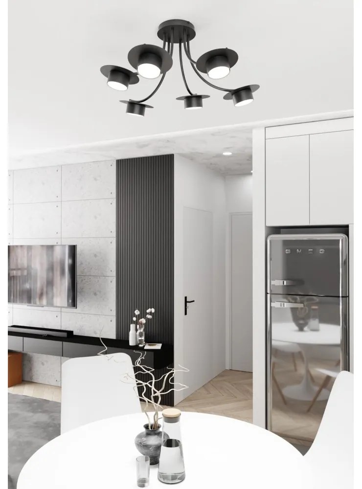 Lampadario a soffitto in acciaio ENSO 6 nero da interno 6xGX53 Colore del corpo Nero