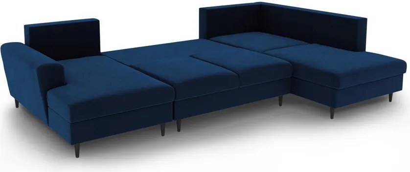 Divano angolare blu allungabile e con contenitore (con penisola a destra/a U) con rivestimento in velluto Kyoto – Cosmopolitan Design