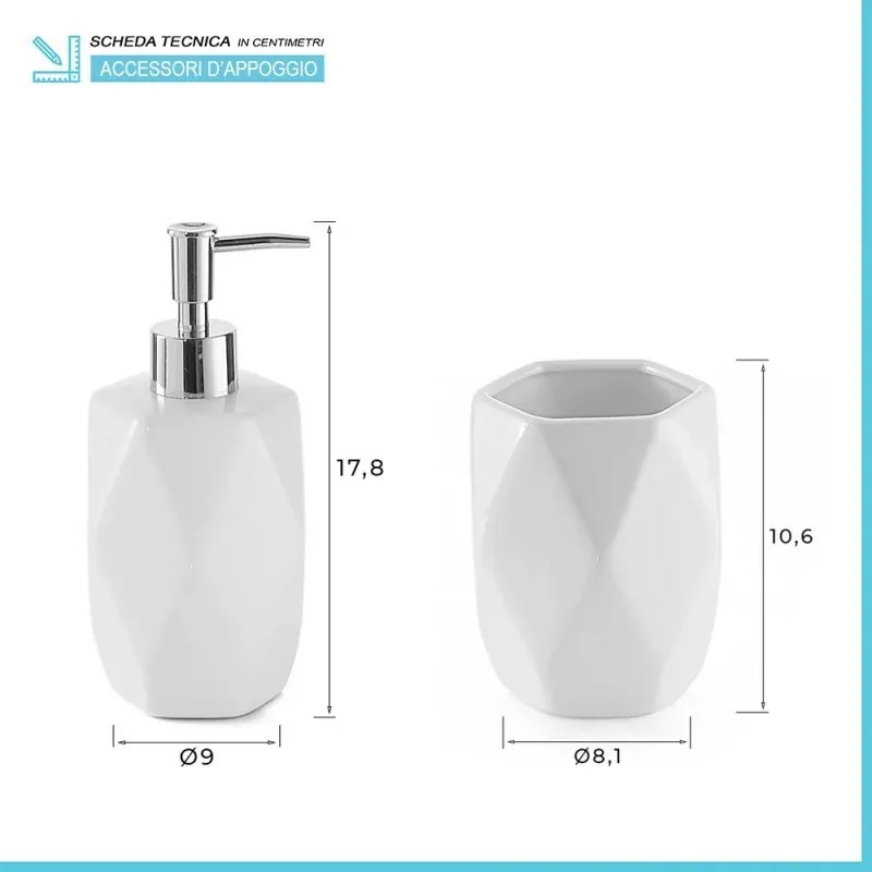 Set bagno dispenser sapone e porta spazzolino in ceramica bianca Dalia