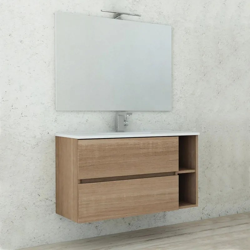 Mobile sottolavabo e lavabo Piana rovere bruge L 90 x H 55 x P 46 cm 1 vasca, 2 ante