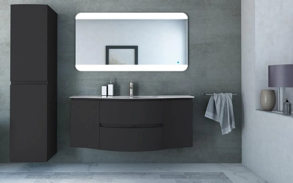 Mobile da bagno sospeso sotto lavabo L 69 x H 55 x P 52 cm grafite laccato opaco, 2 cassetti BADEN HAUS VAGUE