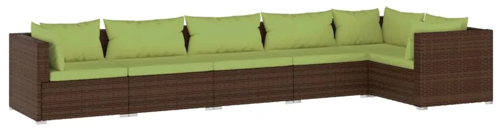 Set Divani da Giardino 6 pz con Cuscini in Polyrattan Marrone