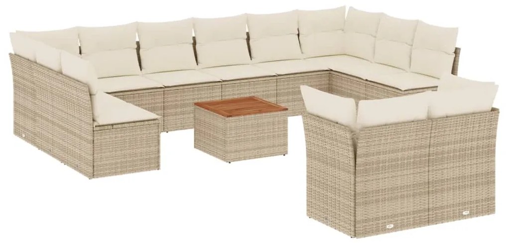 Set divano da giardino 13 pz con cuscini beige in polyrattan