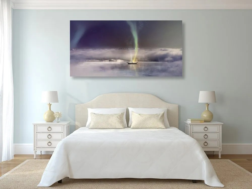 Quadro su tela – Aurora boreale sopra il lago ghiacciato