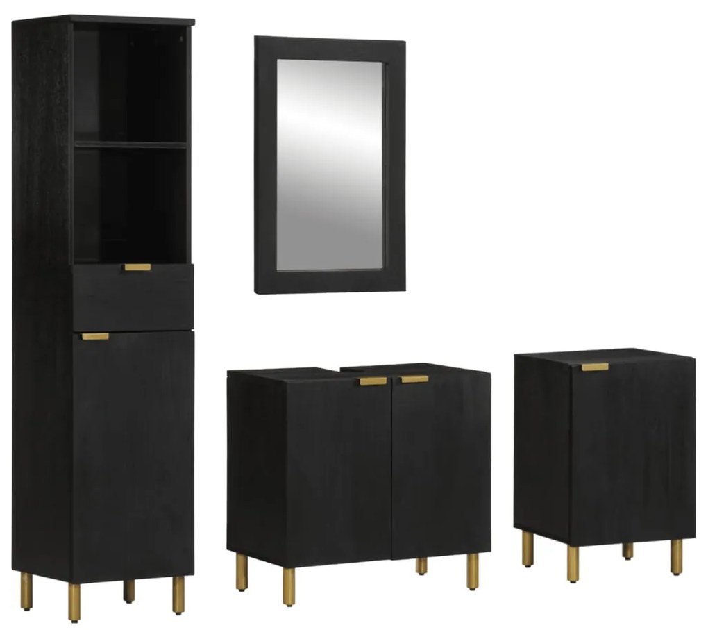 Set Mobili Da Bagno 4 Pz Nero İn Legno Multistrato /