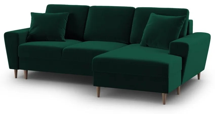 Divano angolare verde allungabile e con contenitore (con penisola a destra/con chaise lounge) con rivestimento in velluto Kyoto – Cosmopolitan Design