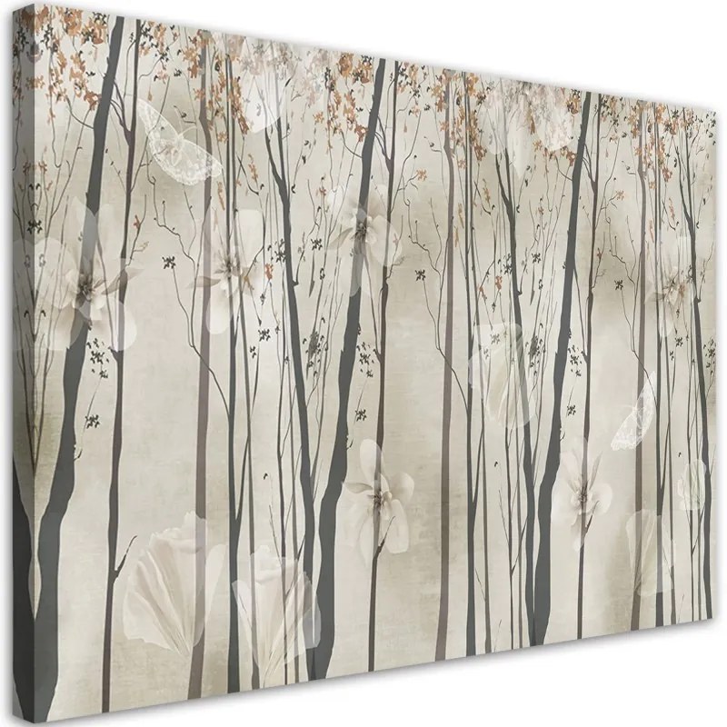 Quadro su tela, Alberi fiori e farfalle  Dimensioni Tappeti 120x80