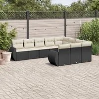 Set Divani da Giardino 10pz con Cuscini in Polyrattan Nero 3221885