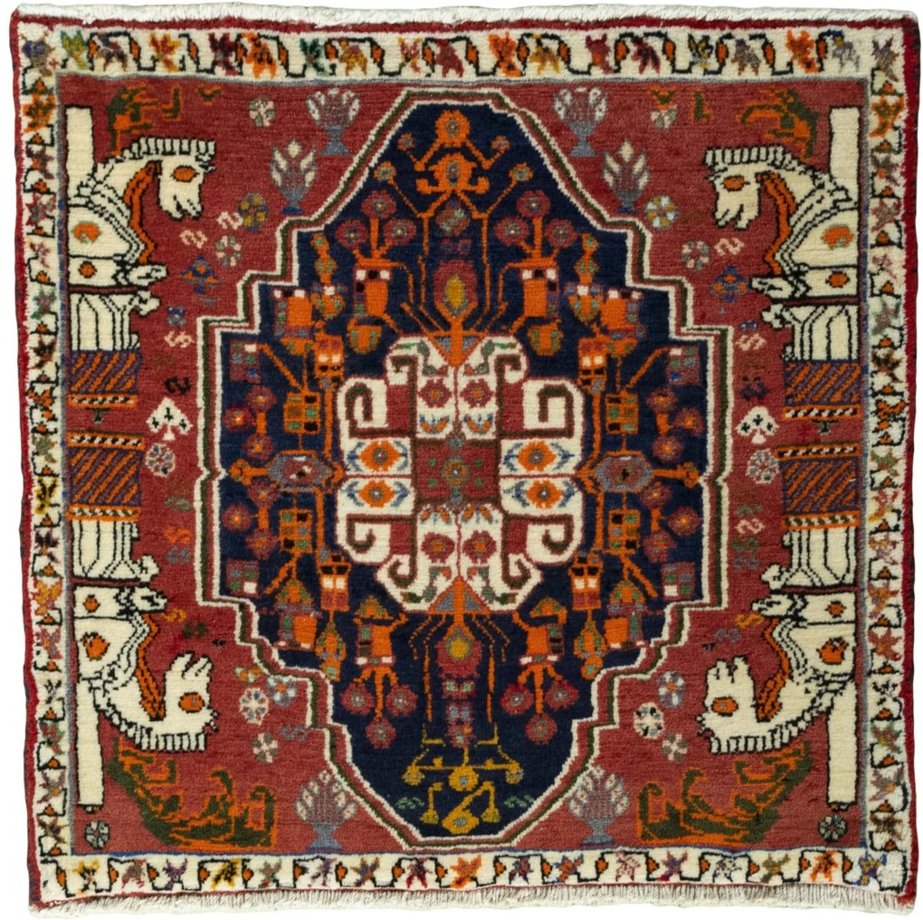 Shiraz Tappeto persiano 70x70 Rosso (Iran) Annodato A Mano