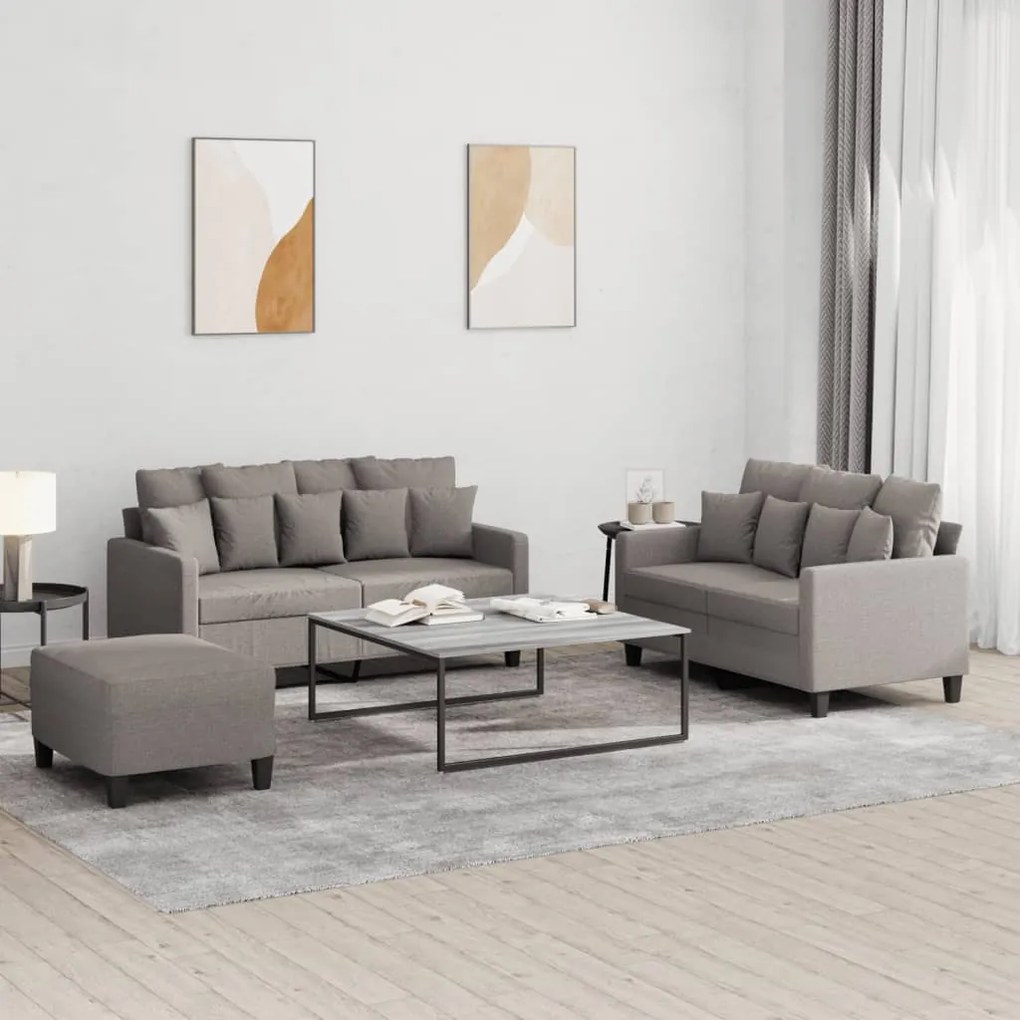 Set Di Divani 3 Pz Con Cuscini Tortora İn Tessuto /