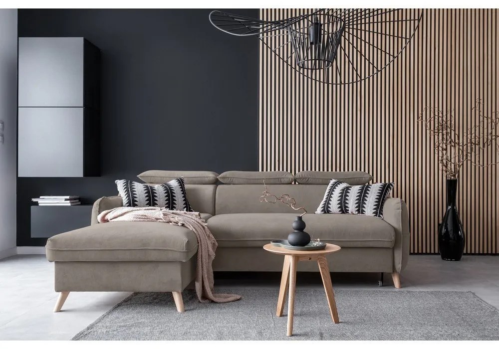 Divano letto angolare in velluto marrone chiaro (angolo sinistro) Sweet Harmony - Miuform