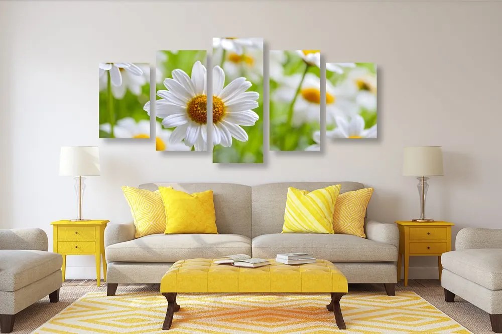 Quadri 5 pezzi – Prato primaverile pieno di fiori