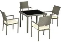 EasyComfort Set da Esterni in Rattan PE con Tavolo e 4 Sedie con Cuscini, Grigio